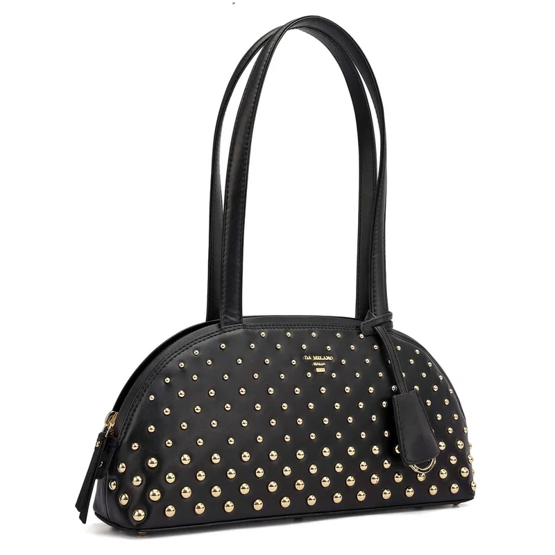 دا ميلانو حقيبة كتف جلدية بسيطة صغيرة سوداء